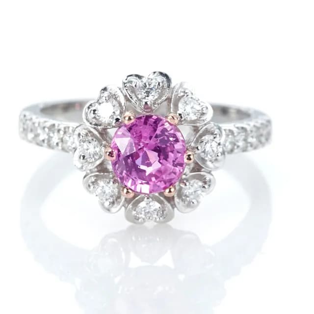 【DOLLY】1克拉 無燒斯里蘭卡艷彩粉紅藍寶石18K金鑽石戒指-009(母親節 長輩送禮 交換禮物首選)