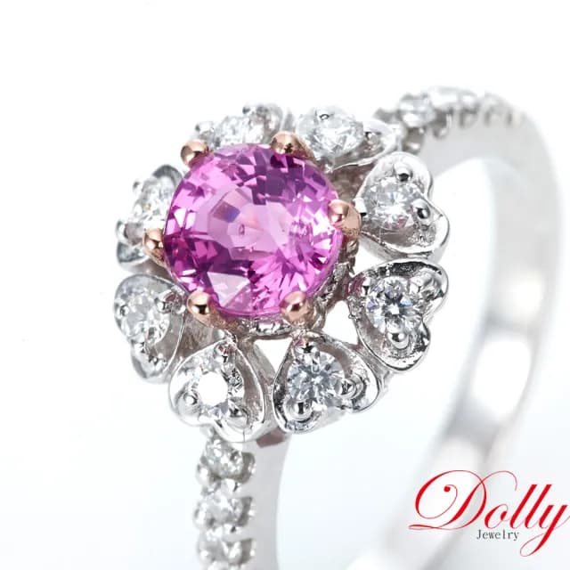 【DOLLY】1克拉 無燒斯里蘭卡艷彩粉紅藍寶石18K金鑽石戒指-009(母親節 長輩送禮 交換禮物首選)