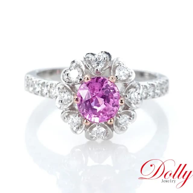 【DOLLY】1克拉 無燒斯里蘭卡艷彩粉紅藍寶石18K金鑽石戒指-009(母親節 長輩送禮 交換禮物首選)