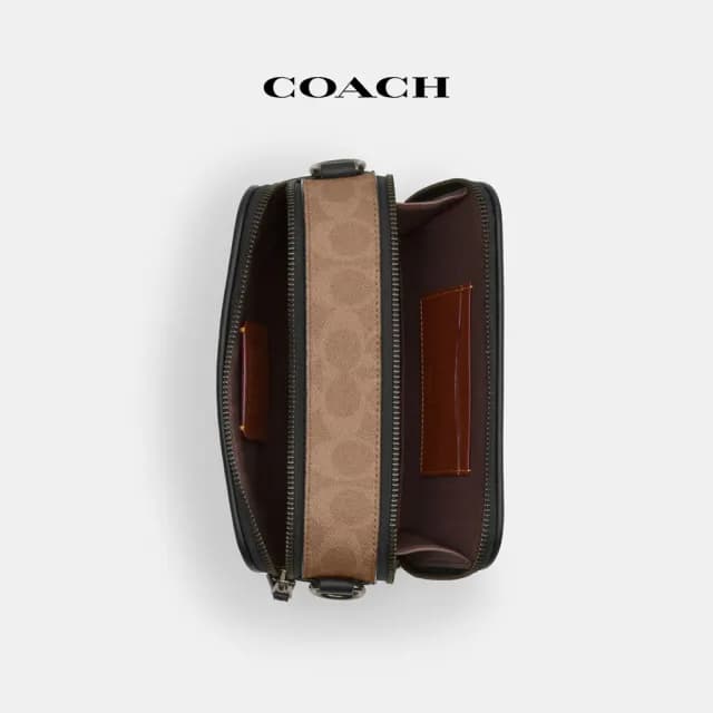 【COACH】蔻馳官方直營 WYATT撞色經典Logo斜背手袋 斜背包 側背包 斜挎包-QB/胡桃木色/棕黃色(CAB80)