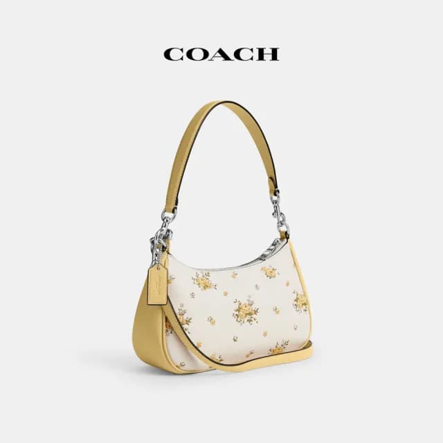 【COACH】蔻馳官方直營 TERI花卉印花單肩手袋-銀色硬體/白堊彩(CAL45)