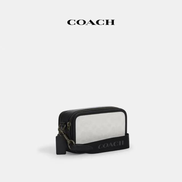 【COACH】蔻馳官方直營 WYATT經典Logo斜背手袋-青銅色硬體/粉筆白色/黑色(CW365)