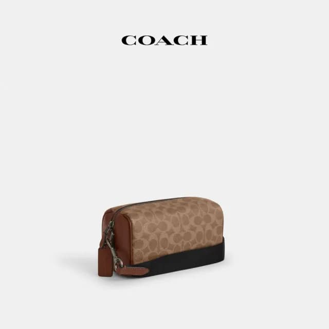 【COACH】蔻馳官方直營 COACH X PEANUTS AXEL經典Logo貼飾斜背手袋-青銅色硬體/棕黃色 混合色(CBS96)