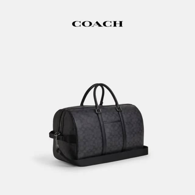 【COACH】蔻馳官方直營 VENTURER 經典 SIGNATURE 帆布與徽章旅行袋 旅行包 斜背包-炭黑色 混合色(CY829)