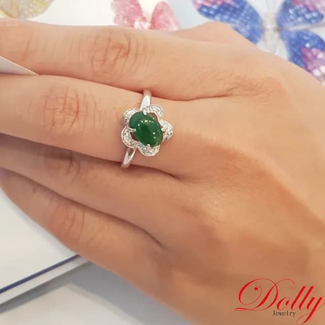 【DOLLY】14K金 緬甸冰種老坑綠翡翠鑽石戒指(母親節 長輩送禮 交換禮物首選)
