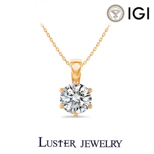 【Luster】瘋搶77!IGI 1克拉 D/VS 六爪 黃K金 純銀 培育鑽 鑽石項鍊(輕鬆圓夢入手一克拉)