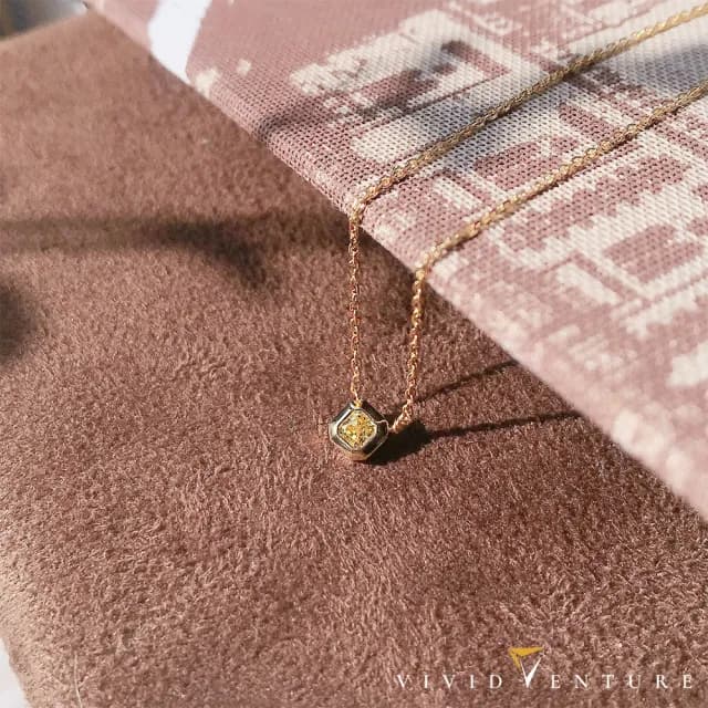 【Vividventure 亞帝芬奇】14K 8分 天然鑽石 黃彩鑽 鑽石 項鍊 芳登夕陽