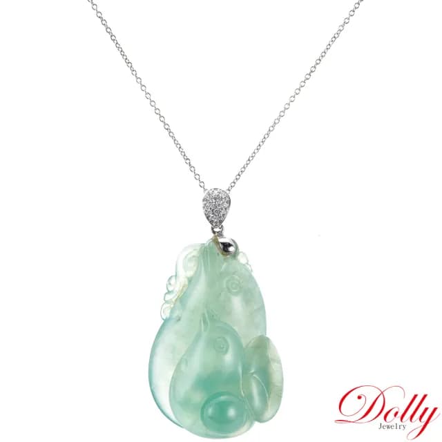 【DOLLY】18K金 緬甸A貨翡翠喜在眉梢鑽石項鍊-003(母親節 長輩送禮首選)