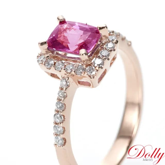 【DOLLY】1克拉 無燒斯里蘭卡艷彩粉色藍寶石18K玫瑰金鑽石戒指-012(母親節 長輩送禮 交換禮物首選)