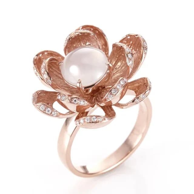 【DOLLY】14K金 緬甸冰種A貨白翡玫瑰金鑽石戒指(母親節 長輩送禮 交換禮物首選)