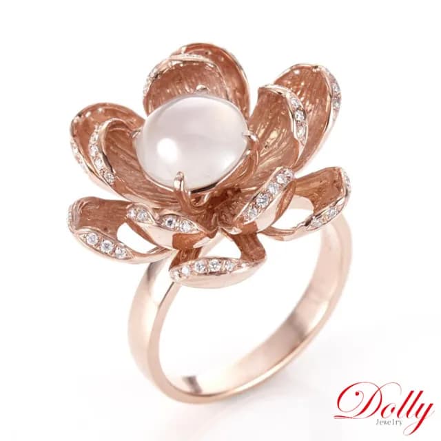 【DOLLY】14K金 緬甸冰種A貨白翡玫瑰金鑽石戒指(現貨 母親節 長輩送禮首選)