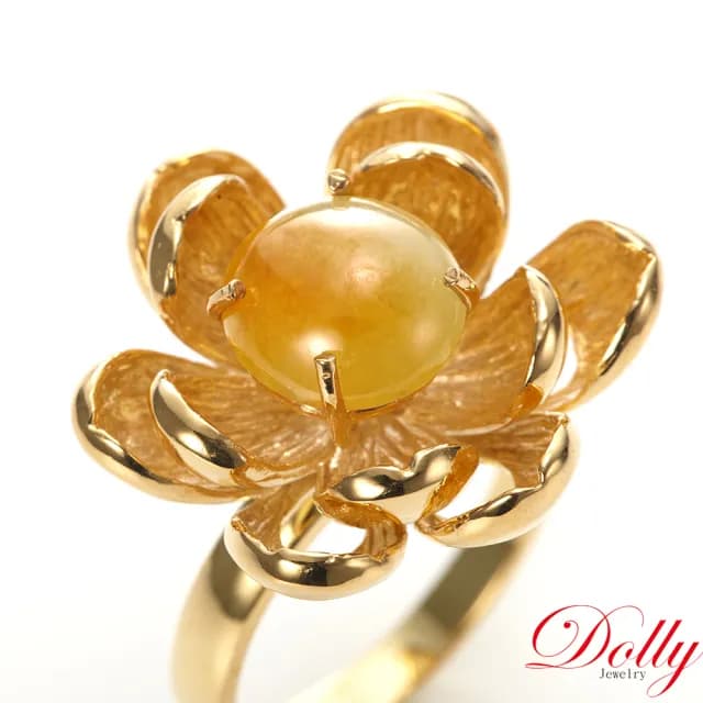 【DOLLY】14K金 緬甸黃翡A貨翡翠鑽石戒指(母親節 長輩送禮首選)