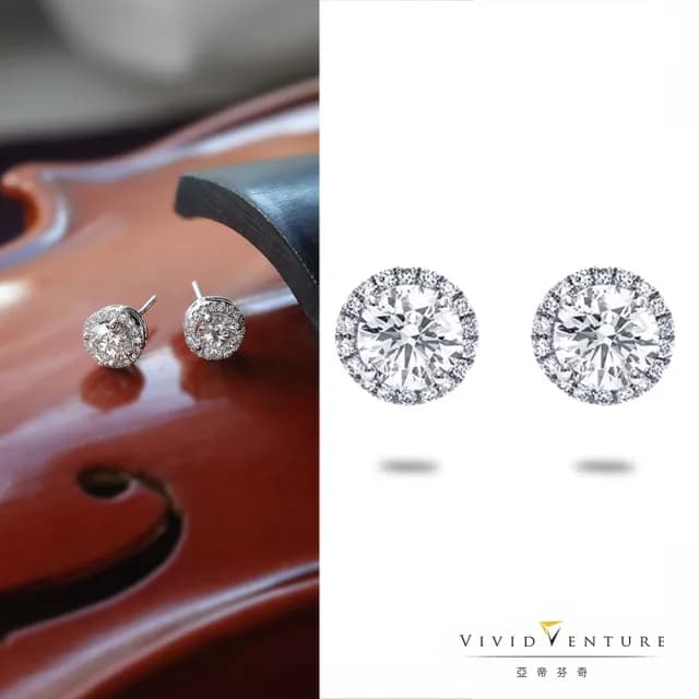 【Vividventure 亞帝芬奇】GIA 1克拉 FSI2 3EX 八心八箭 天然鑽石 鑽石 耳環 環繞愛(14K金台+18K金耳針)