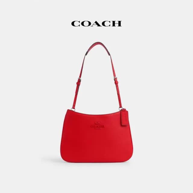 【COACH】蔻馳官方直營 PENELOPE單肩手袋-銀色硬體亮罌粟花紅色(CP101)