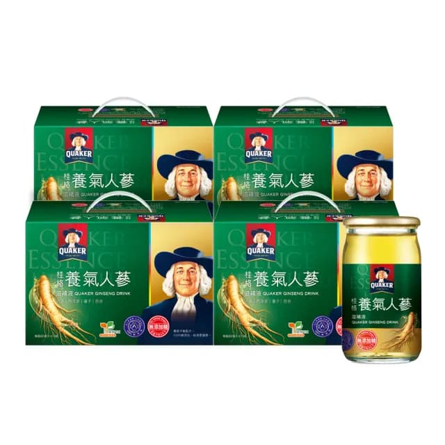 【QUAKER 桂格】無糖養氣人蔘禮盒60ml×19入x4盒(共76入 送禮推薦)