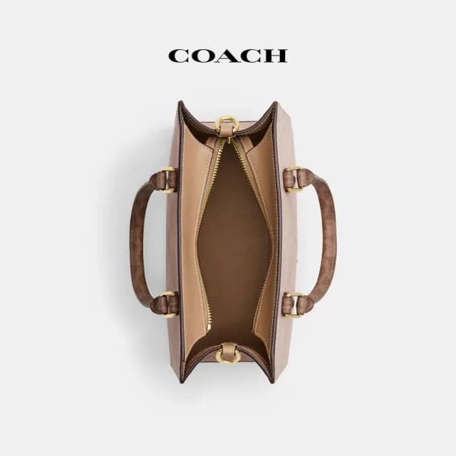 【COACH】蔻馳官方直營 MAGGIE撞色經典Logo小號托特手袋-IM/沙黃色/棕黃色(CY676)