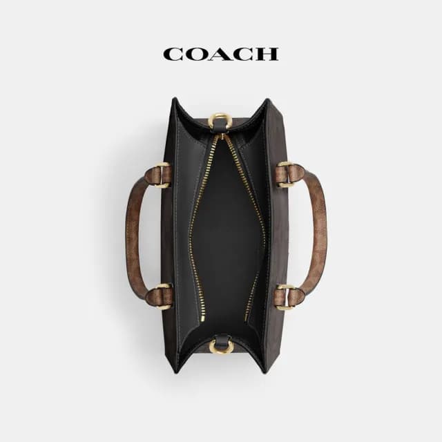 【COACH】蔻馳官方直營 MAGGIE撞色經典Logo小號托特手袋-IM/胡桃木色/棕黃色(CY676)