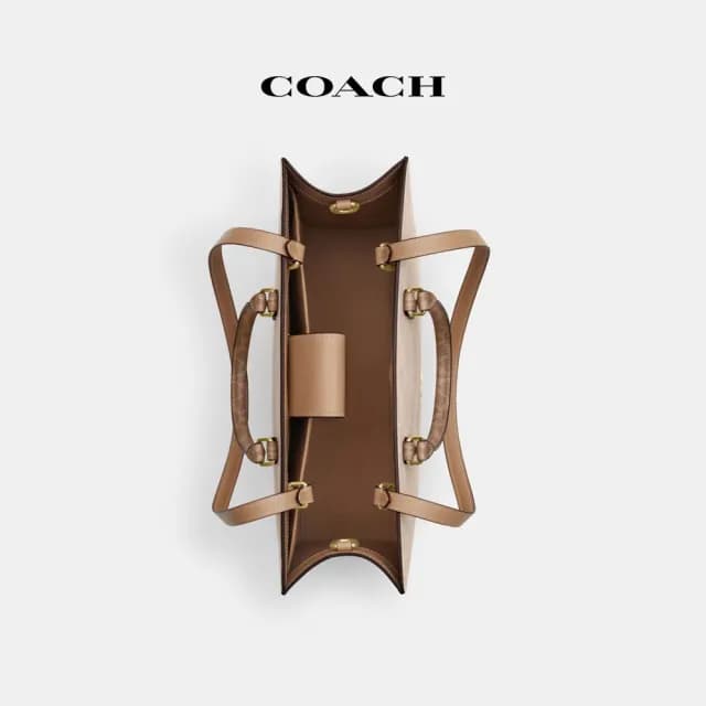 【COACH】蔻馳官方直營 MAGGIE撞色經典Logo托特手袋-IM/沙黃色/棕黃色(CY677)