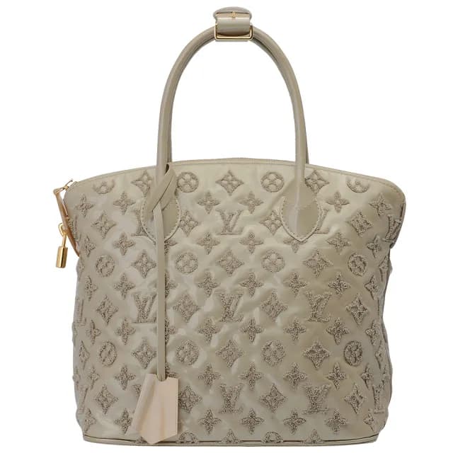 【Louis Vuitton 路易威登】M40601 走秀款Monogram LOCK IT細繡線漆皮手袋/手提包(香檳灰-展示品)