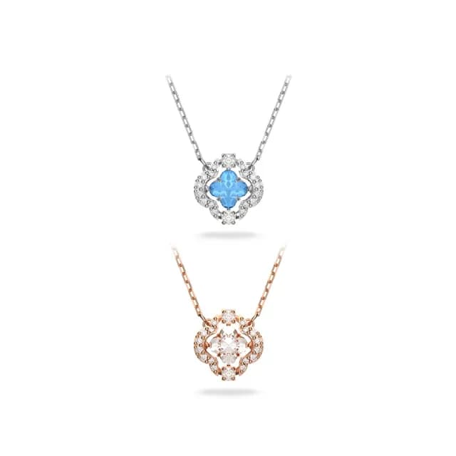 【SWAROVSKI 施華洛世奇】Una 項鏈 幸運草 白色鍍玫瑰金色/藍色鍍白金色(2色任選_情人節禮物)
