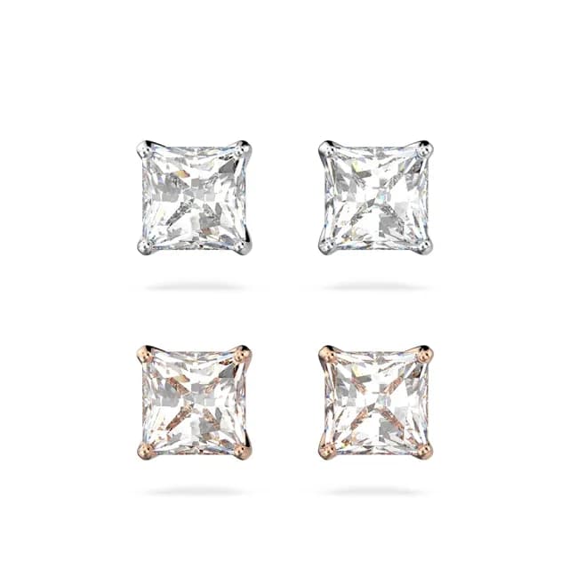 【SWAROVSKI 施華洛世奇】Stilla Attract 耳釘 方形切割 白色 鍍白金色/鍍玫瑰金色(2色任選)