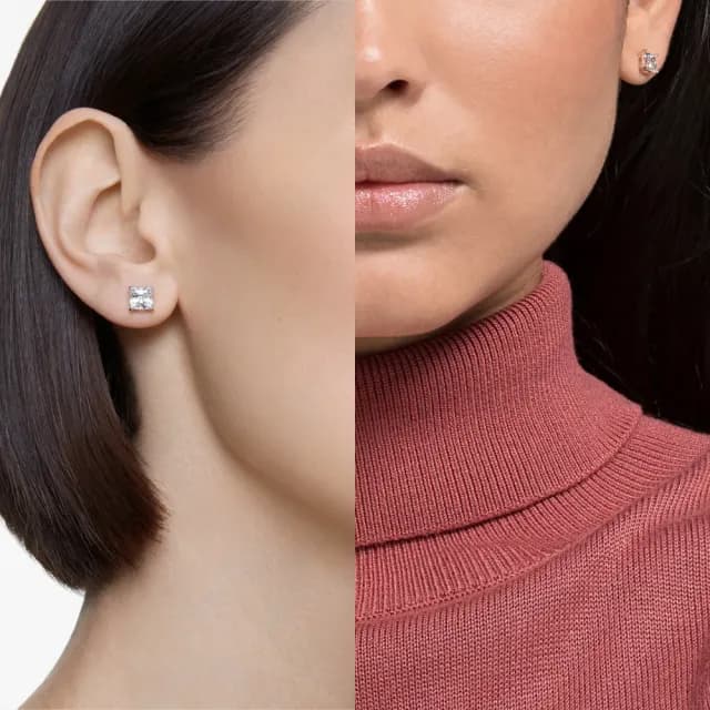 【SWAROVSKI 施華洛世奇】Stilla Attract 耳釘 方形切割 白色 鍍白金色/鍍玫瑰金色(2色任選)
