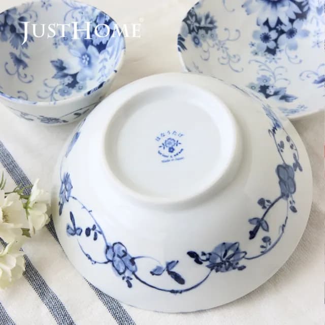 【Just Home】Home日本製羽葉菊陶瓷8件/10件碗盤餐具組(可微波 碗 飯碗 碗盤 盤 湯盤 深盤 餐具組 送禮)