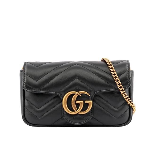 【GUCCI 古馳】GG Marmont牛皮翻蓋肩背/斜背鏈包(黑色)