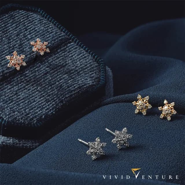 【Vividventure 亞帝芬奇】14K 10分 天然鑽石 鑽石 耳環 任選 雪花紛飛(白K金色/玫瑰金色/黃K金色)