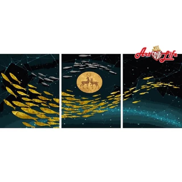 【ArtLife 藝術生活】95335  燦爛星空下 40*50CM*三幅組(數字油畫 DIY DIY數字油畫 交換禮物 畫畫玩具)