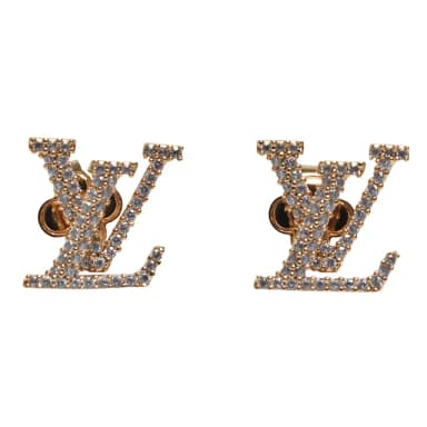 【Louis Vuitton 路易威登】LV M00609 經典ICONIC系列萊恩石鑲飾LV造型穿式耳環(金色)