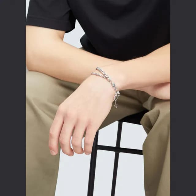 【agnes b.】Sport b. 雙層閃電鏈條手鍊(銀色)