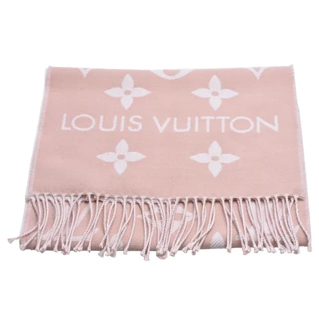 【Louis Vuitton 路易威登】LV M77854 經典ESSENTIAL對比色Monogram圖案羊毛圍巾(粉紅色)
