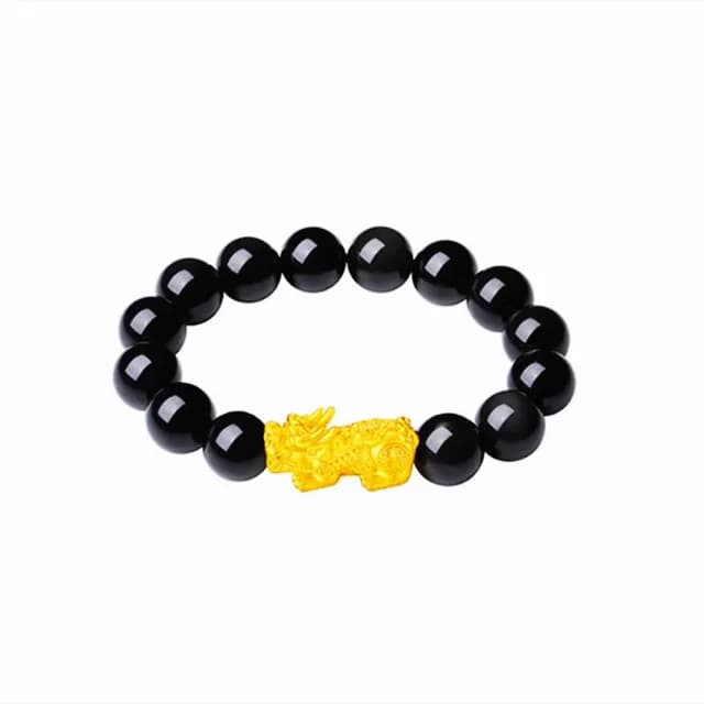 【Penny珮妮】黃金999 迷你貔貅黑曜石瑪瑙 手鍊珠徑6mm(母親節 父親節 生日 交換禮物 情人節 尾牙 新年)