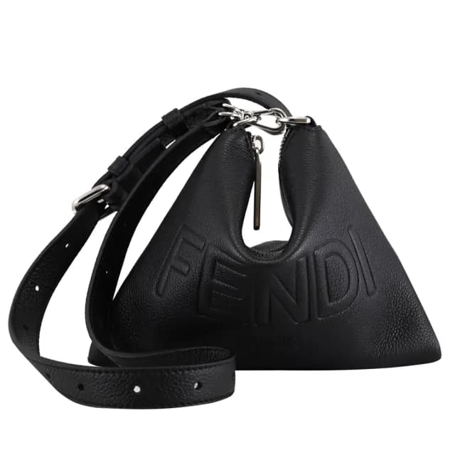 【FENDI 芬迪】FF Afte 經典LOGO壓印荔枝牛皮秀包斜背包(黑)