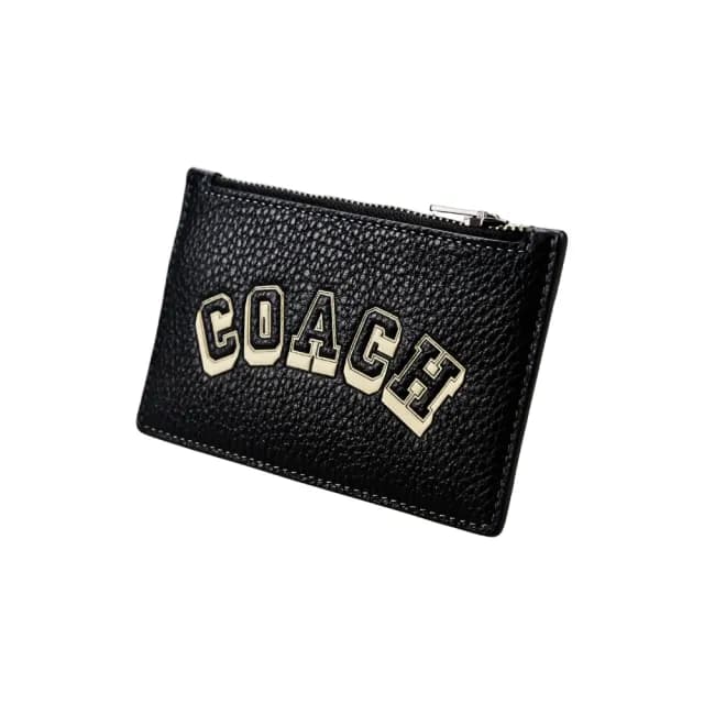 【COACH】荔枝紋印花皮革證件名片夾卡夾零錢包(黑色/經典LOGO)