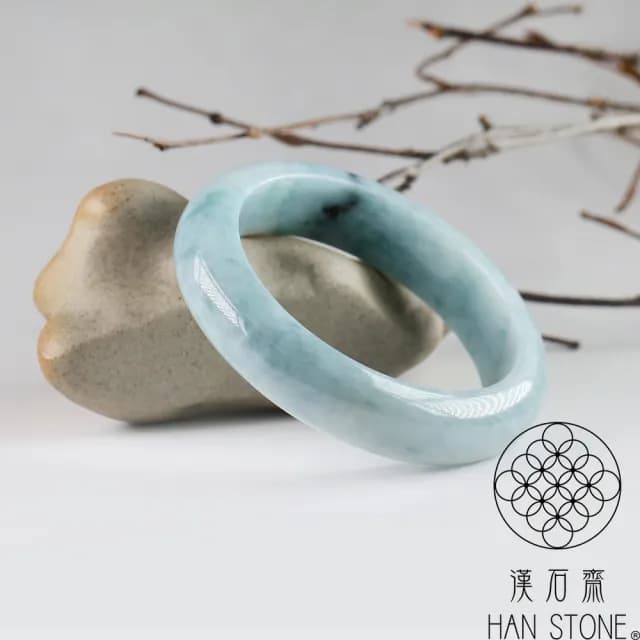 【漢石齋】情人節禮物 天然翡翠A貨 手鐲玉鐲 藍水飄花種(手圍17.5/版寬14.7mm)