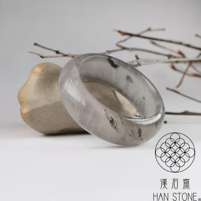 【漢石齋】情人節禮物 天然水沫玉 寬版手鐲玉鐲 玻璃種飄花(手圍16.6/版寬20.3mm)