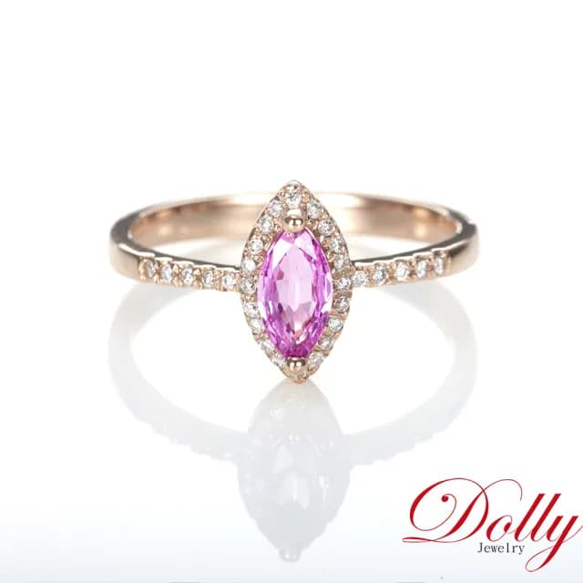 【DOLLY】18K金 天然艷彩粉色藍寶石玫瑰金鑽石戒指(現貨 母親節 情人節 交換禮物首選)
