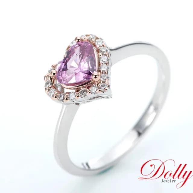 【DOLLY】18K金 無燒斯里蘭卡艷彩紫粉色藍寶石鑽石戒指(現貨 母親節 情人節 交換禮物首選)