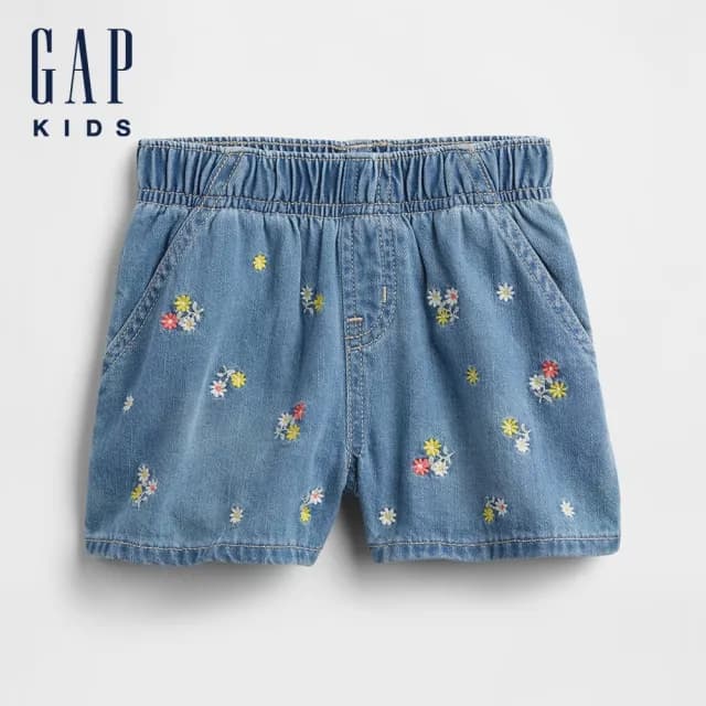 【GAP】女幼童裝 刺繡鬆緊短褲-中度水洗(769136)