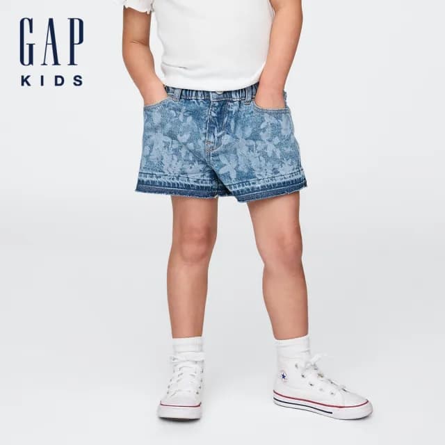 【GAP】女幼童裝 鬆緊牛仔短褲-中度水洗(778433)