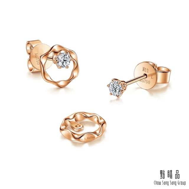 【點睛品】YuYu系列 典雅線條 18K玫瑰金鑽石耳環(一對)
