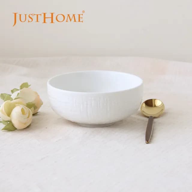 【Just Home】北歐織紋陶瓷碗盤餐具5件組-兩色可選(可微波 碗 飯碗 碗盤 餐盤 湯盤 送禮)