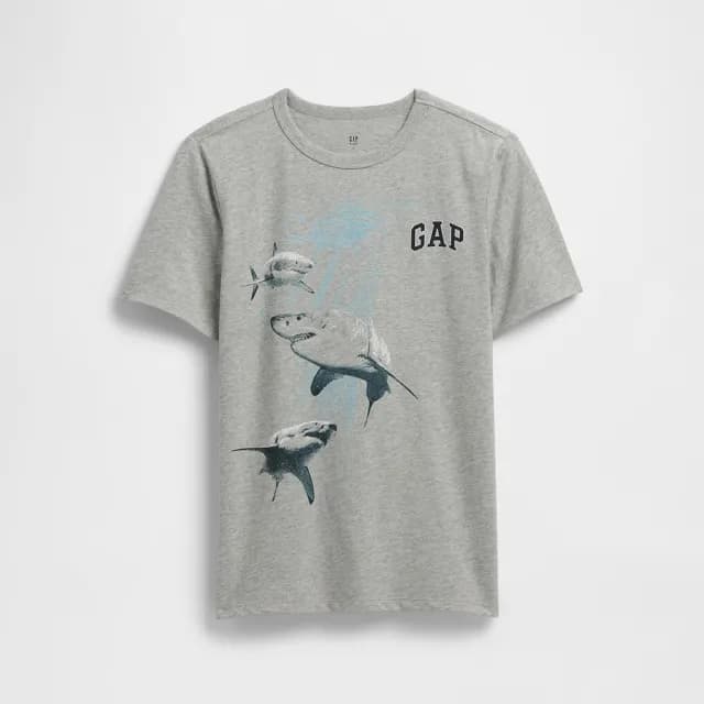 【GAP】男童裝 純棉印花圓領短袖T恤-灰色(768109)