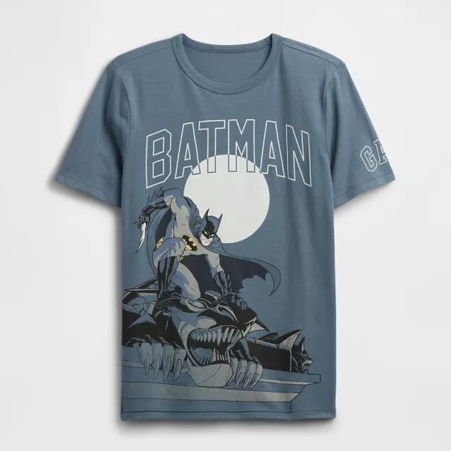 【GAP】男童裝 Gap x DC™正義聯盟聯名 Logo純棉印花圓領短袖T恤-灰藍色(824037)
