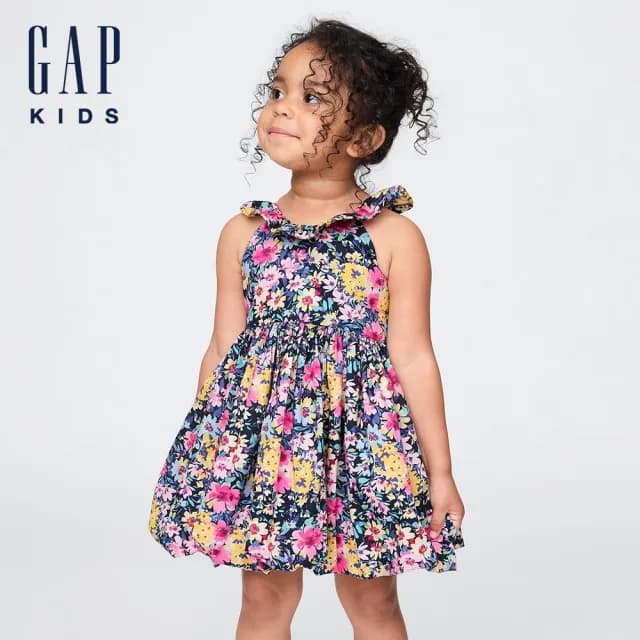 【GAP】女幼童裝 純棉印花圓領吊帶洋裝-碎花圖案(785648)
