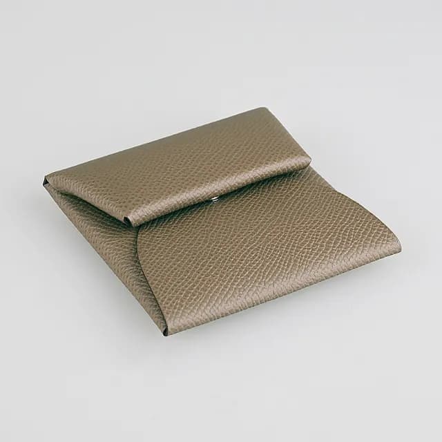【Hermes 愛馬仕】HERMES Bastia系列方型釦式零錢包(大象灰)