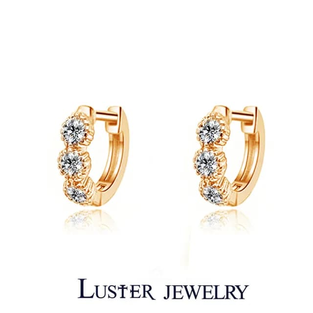 【Luster】情人節禮物!10分 D/VS 培育鑽 黃K金 純銀 鑽石耳環 耳扣(培育鑽石X6總重0.60ct)