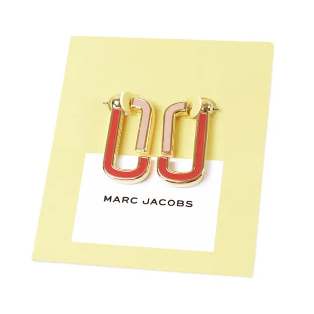 【MARC JACOBS】專櫃款 琺瑯雙J拚色針式耳環-紅/粉
